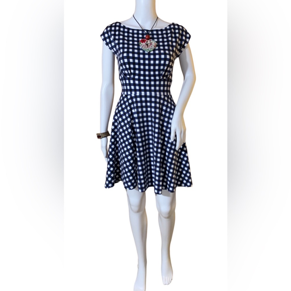 kate spade Navy and White Gingham Fit-and-Flare Mini Dress